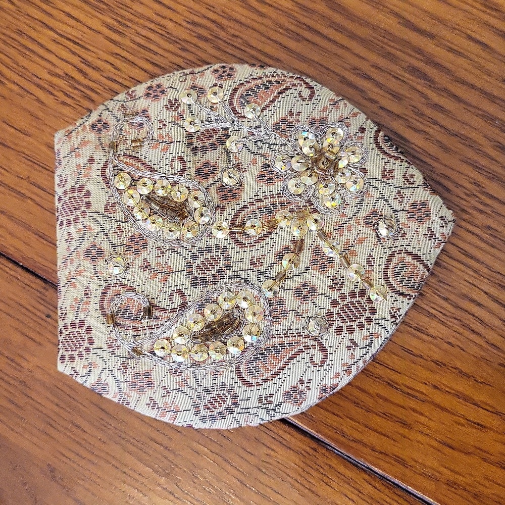 Anthropologie Brocade dual mirror, OS, Tan with sequin